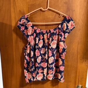Old Navy Navy Floral Blouse with Pink and Cream